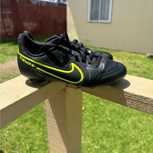 Nike Tiempo Kids Soccer Cleats - Black and Neon Yellow